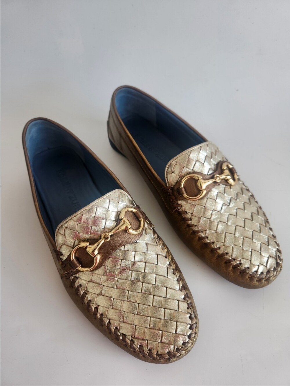 Robert Zur Perlata Horsebit Loafer Woven Leather Copper Gold Women’s Size 10M